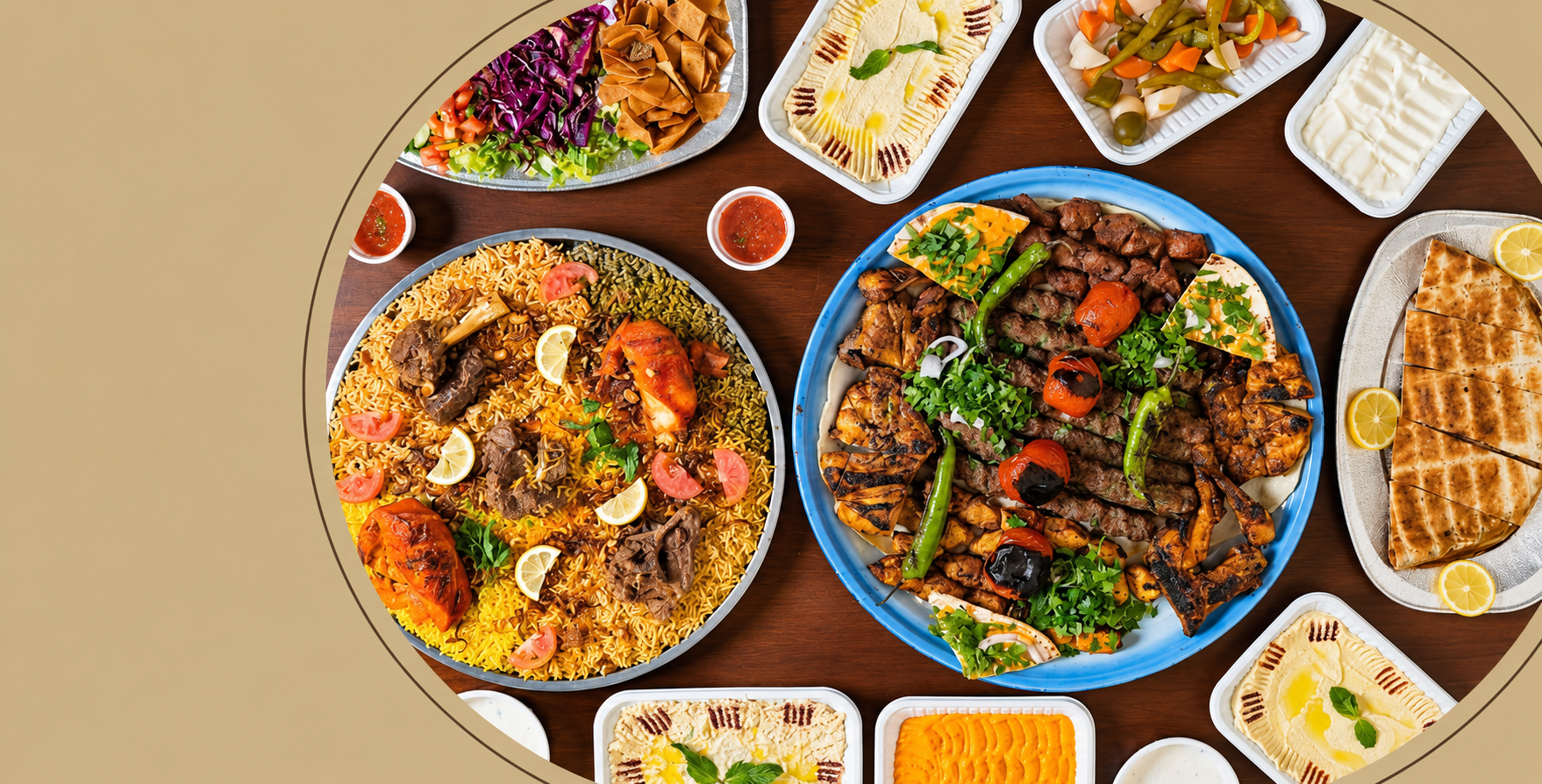Plateaux de riz, grillades et accompagnements présentés sur la carte Banoo